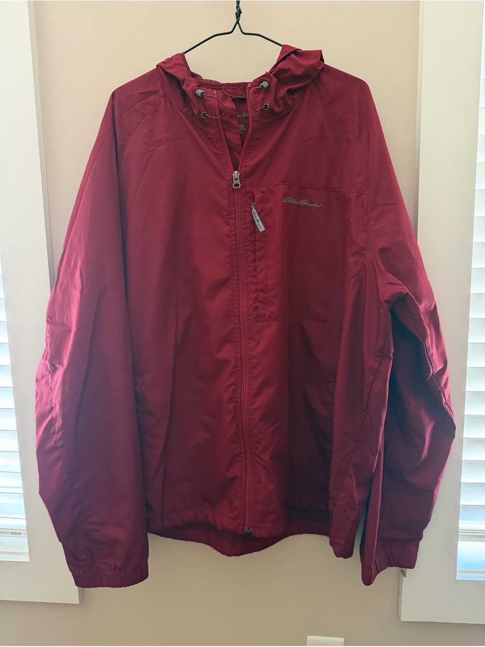 Eddie Bauer Men's Red Hooded Windbreaker Jacket sz XL